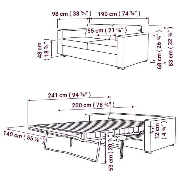 IKEA Vimle 2-seater Sleeper Sofa Cover Norsemaison